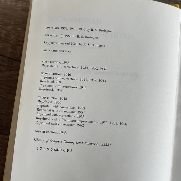 HANDBOOK OF MATHEMATICAL TABLES AND FORMULAS by RICHARD BURINGTON [VINTAGE 1965] - Picture 13 of 13